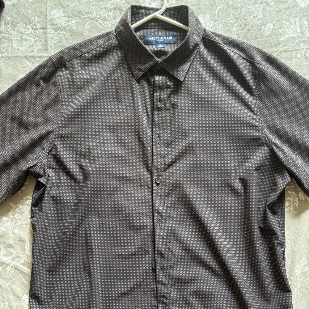Mizzen+Main Dark Black/Brown Micro-Pattern Dress Shirt